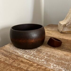 Hand Carved Wooden Bangle Bracelet + Ring